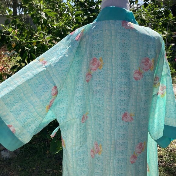 Contessa Di Roma Floral Peignior GOWN & Kimono ROBE 2pc Lot Satin Set Sz M Read - Picture 5 of 14